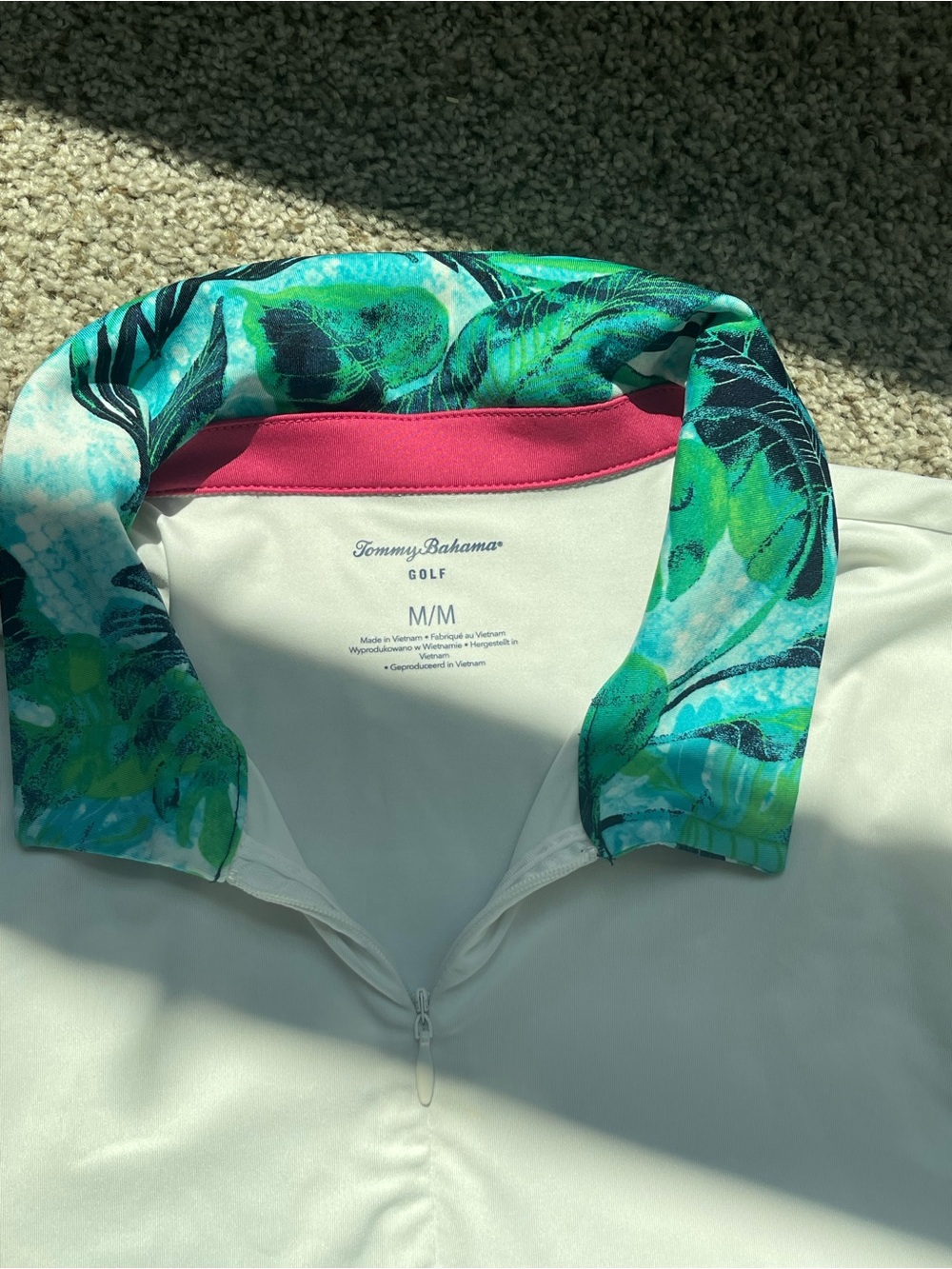 Women’s Golf Tommy Bahama White Tank with Tropical Green & Aqua Collar